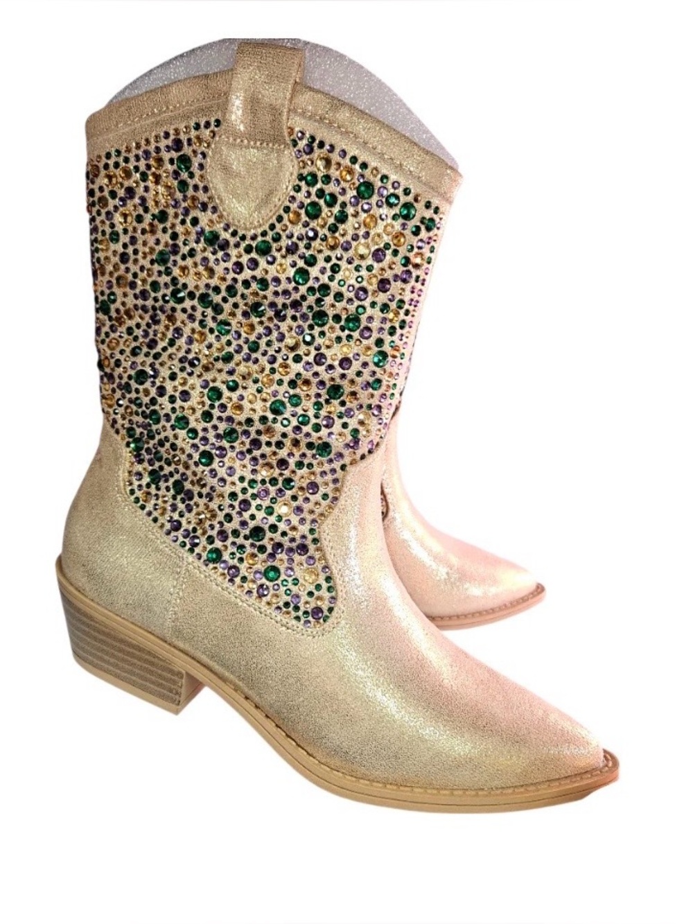 Mardi Gras rhinestone boots
